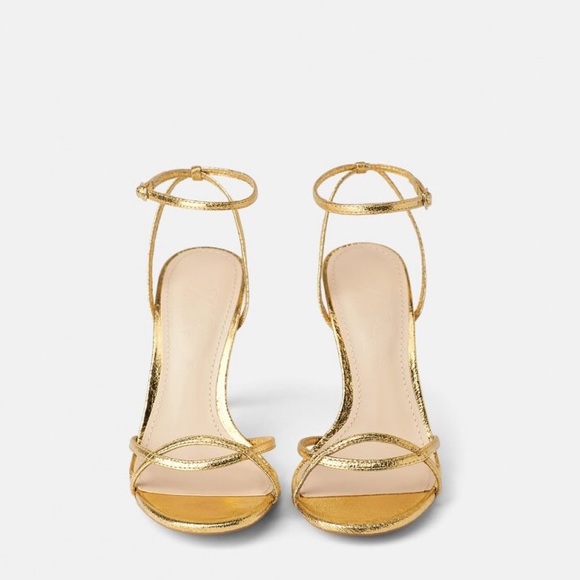Zara HEELED SANDALS W/ THIN STRAPS Gold Size 6.5 - Picture 4 of 6